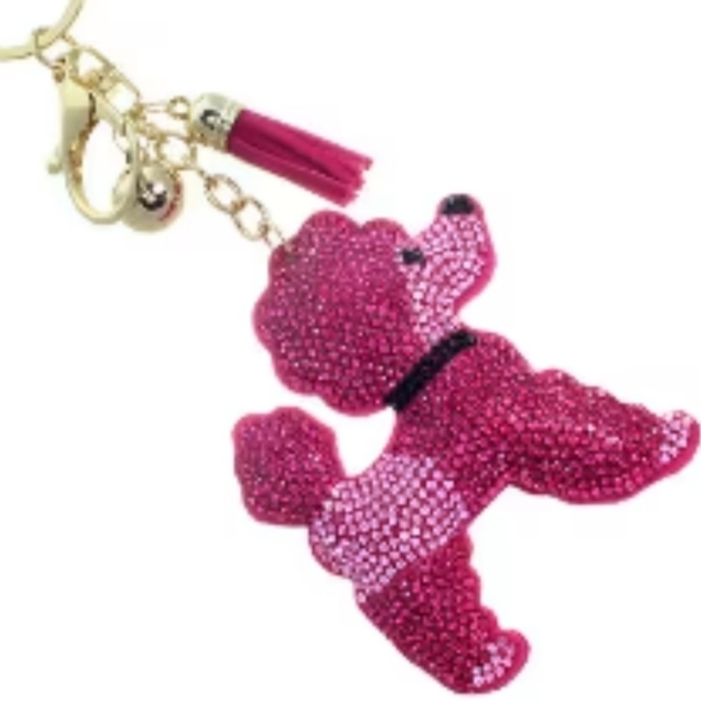 Pink Poodle Keychain Cute Puppy Dog Metal Purse Charm Bag Accessory Gift